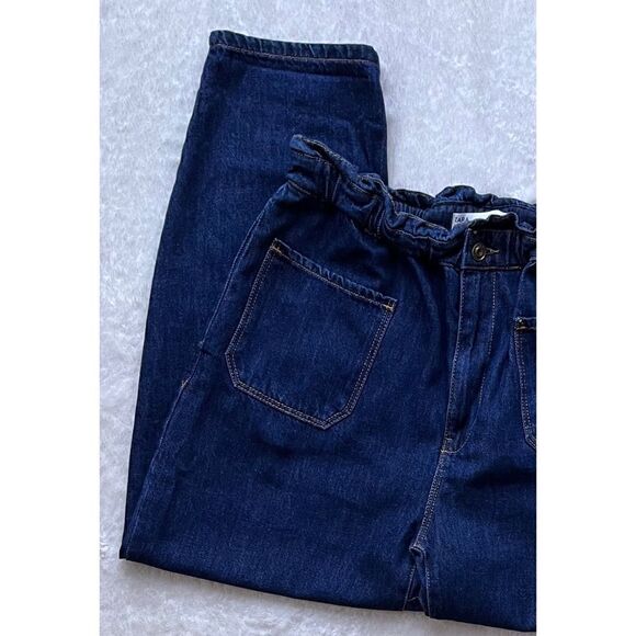 Zara 1975 Denim Pull-On Paperbag Waist Front Patch Pockets Balloon Tapered Jeans - Picture 7 of 16